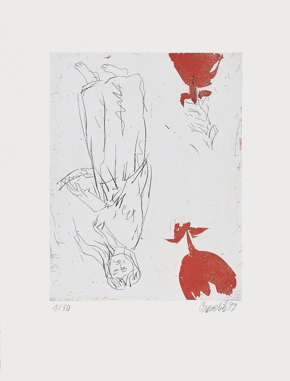 Georg Baselitz 1999 Frau am Abgrund, zwei Rosen Georg Baselitz 1999 Frau am Abgrund, zwei Rosen