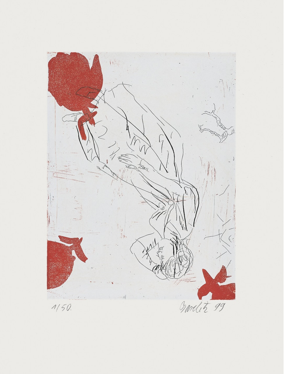 Georg Baselitz 1999 Melancholie, drei Rosen