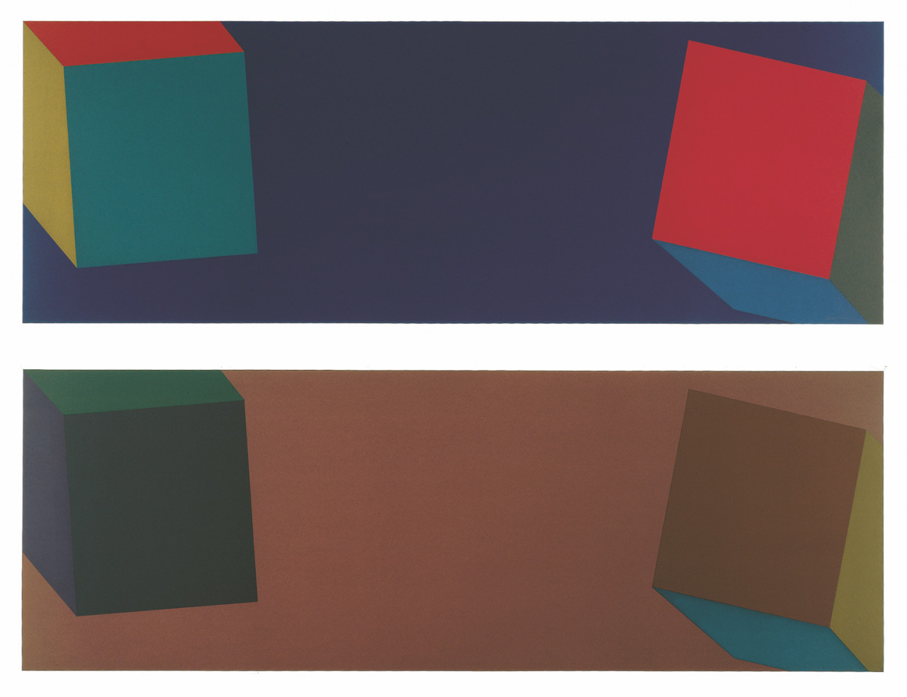 Sol LeWitt 1988 Two Cubes with Colors Superimposed