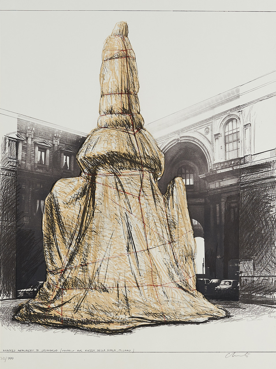 Christo and Jeanne-Claude 1971 Wrapped Monument to Leonardo, Project for Piazza della Scala, Milan
